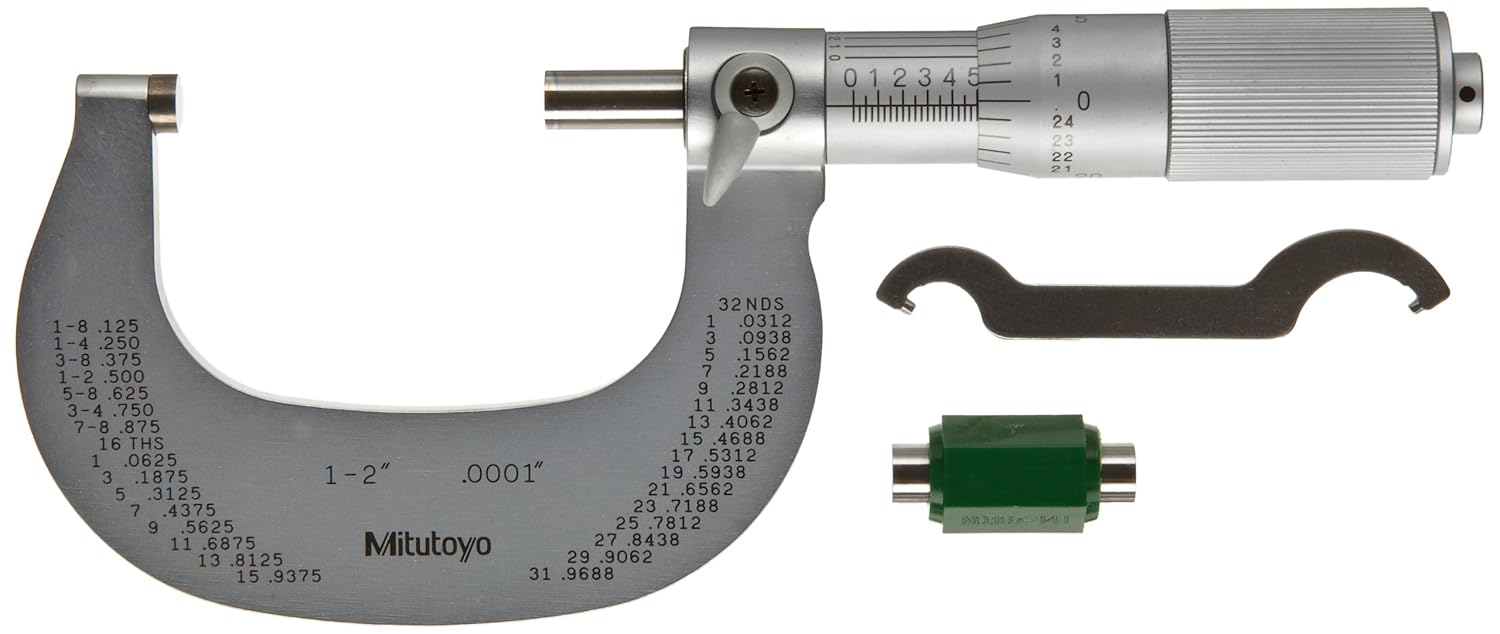 Mitutoyo 101-117 Outside Micrometer, Satin-chrome Finish, Friction Thimble, 0-1" Range, 0.0001" Graduation, +/-0.0001" Accuracy