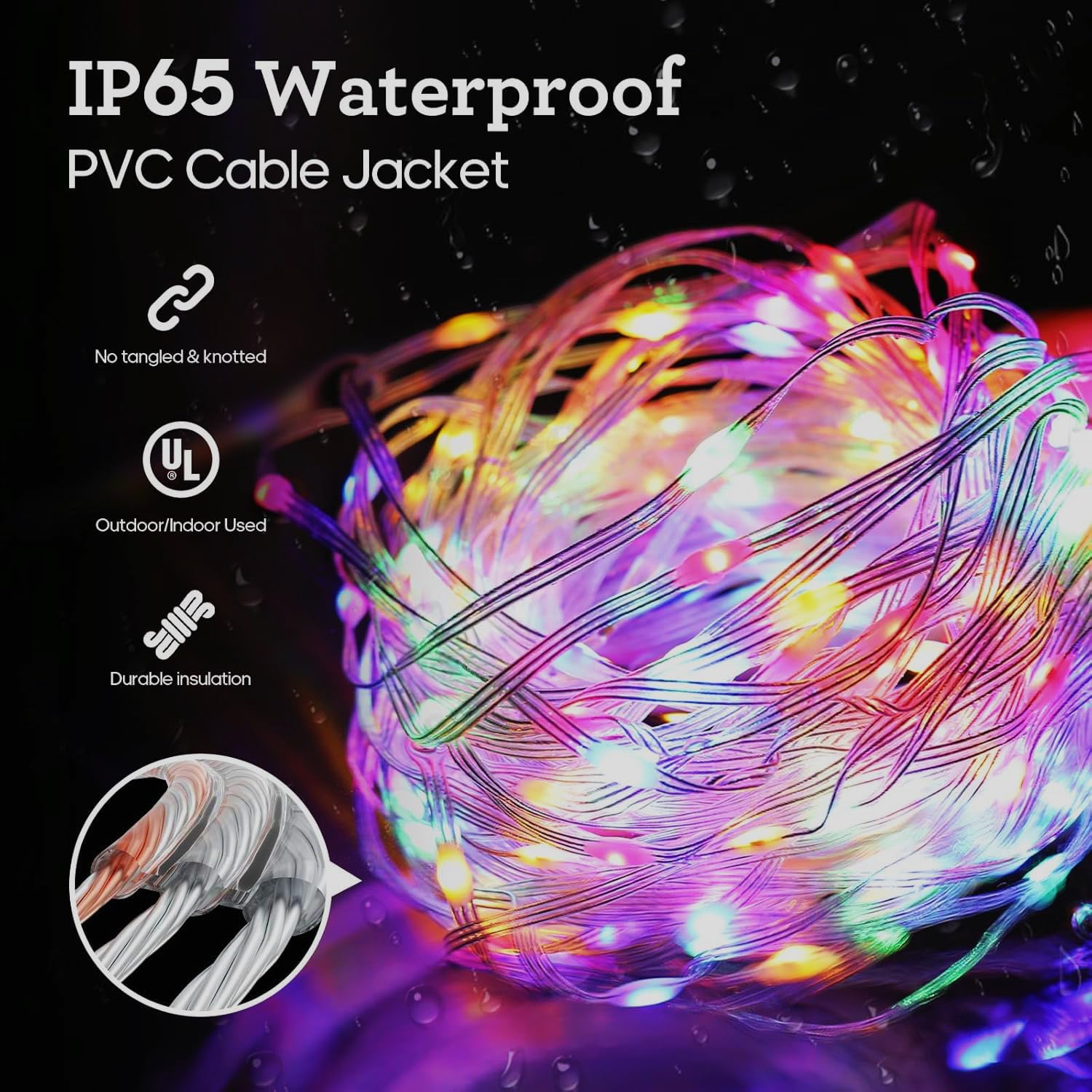 Outdoor Christmas Lights, 600LED 206FT Waterproof Plug in Twinkle Fairy Lights, 8 Modes LED, Timing & Memory Functions, for Backyard, Garden - Multicolor
