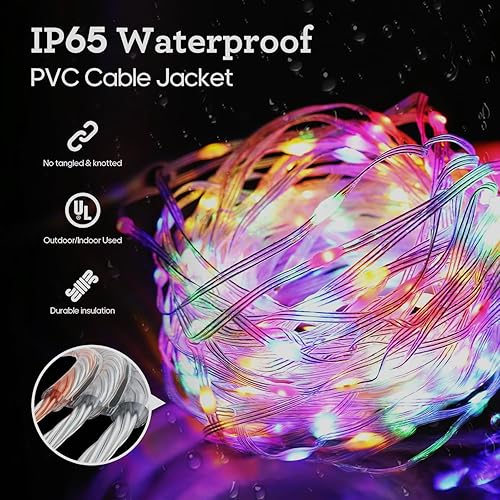 Miniatura 9 de Luces de Navidad para exteriores, 600 luces LED de 206 pies, impermeables, enchufables, 8 modos LED, funciones de sincronización y memoria, para