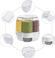 Vista 4 de Dispensador de arroz giratorio de 6 rejillas, contenedor de almacenamiento de granos giratorio de 360°, cubo de almacenamiento de granos de azúcar