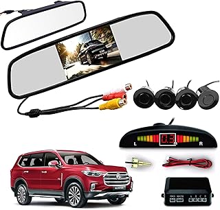 Auto Pearl 4.3 Inch TFT LCD Rearview Mirror Parking Video System with 16.5 MM for Reverse HD Camera, 4 Black Parking Sensors Compatible with Gloster