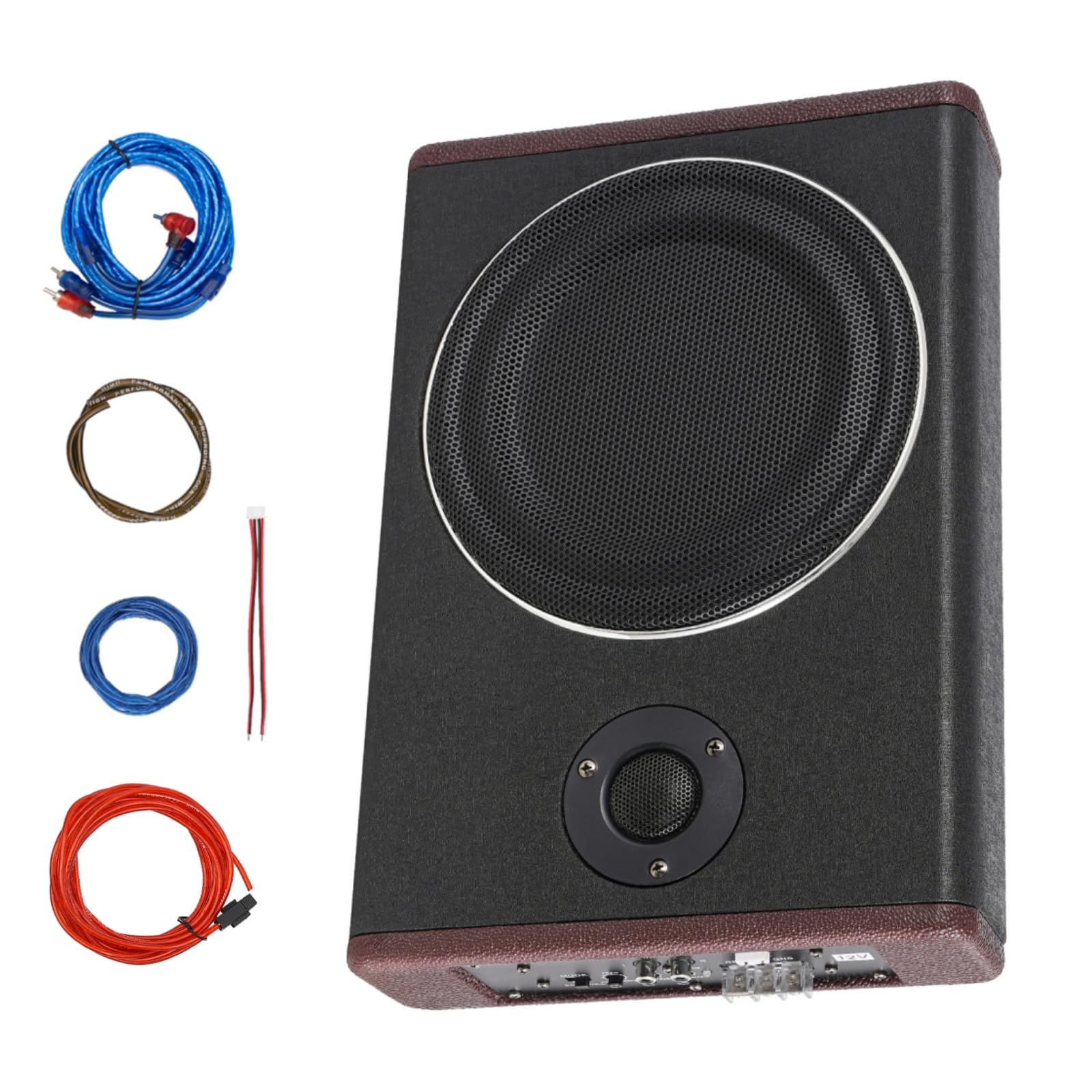 Subwoofer de 600 W para coche, subwoofer activo de 8 pulgadas, altavoz y subwoofer para coche, altavoz plano de 6,8 cm bajo el asiento, entrada de nivel alto/bajo, subwoofer con amplificador