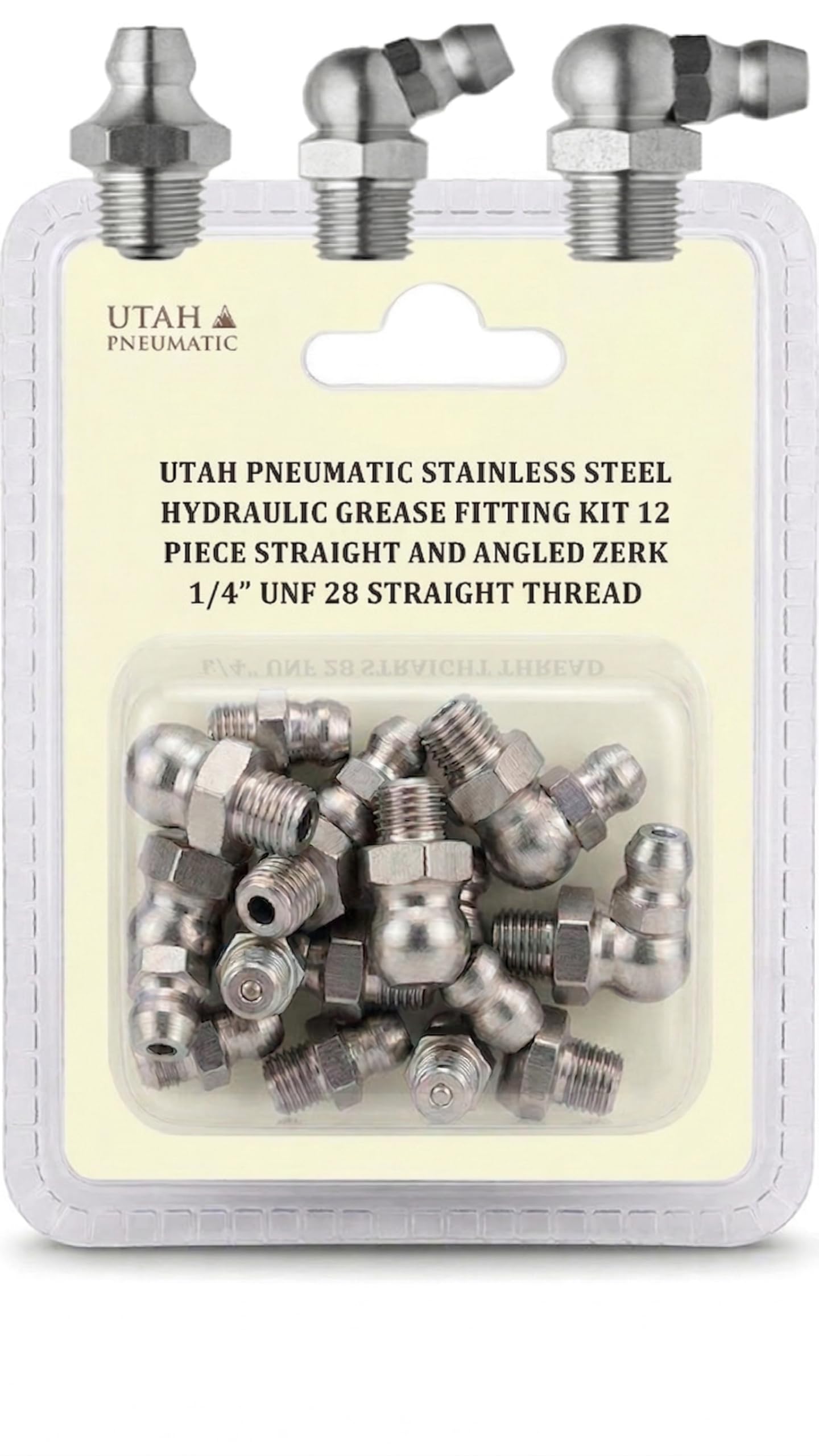 1/4"-28 UNF Stainless Steel Grease Fitting Zerk Nipples 12-Piece Kit