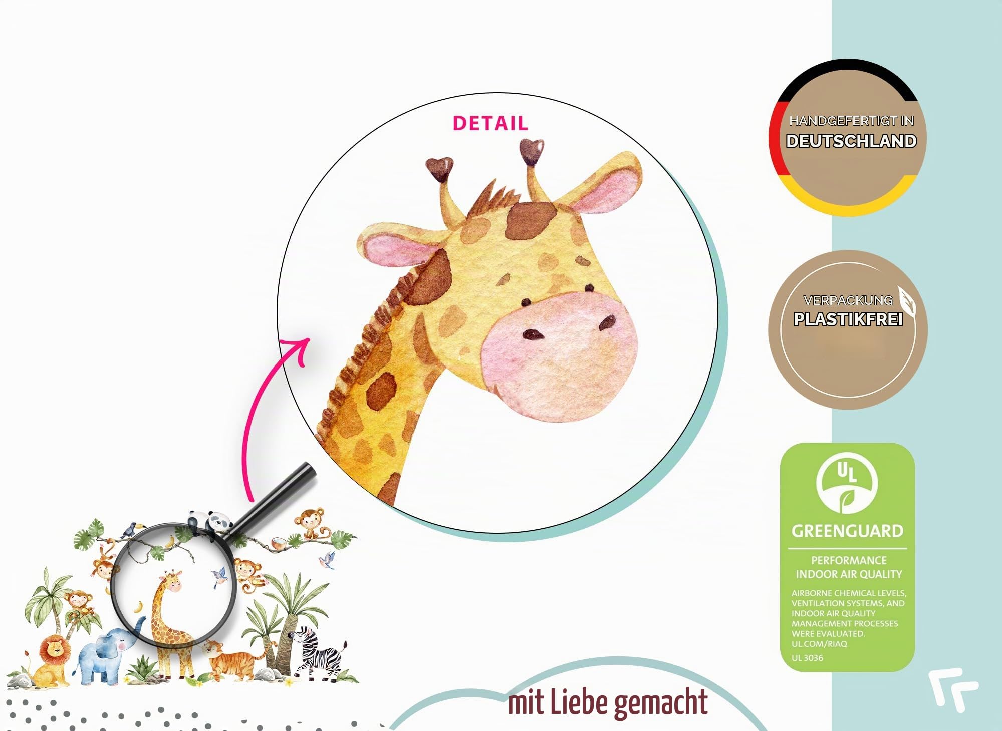 Little Deco XXL Wandsticker Safari Tiere Set Wandtattoo für Kinderzimmer Wandaufkleber Dschungeltiere Baum Babyzimmer Wandbild XXL - 263 x 136 cm (BxH) DL800