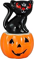 Vista 1 de Hanna's Handiworks - Juego de salero y pimentero Black Cat On Pumpkin Jack O'Lantern, adorable accesorio de cocina, función de centro de mesa