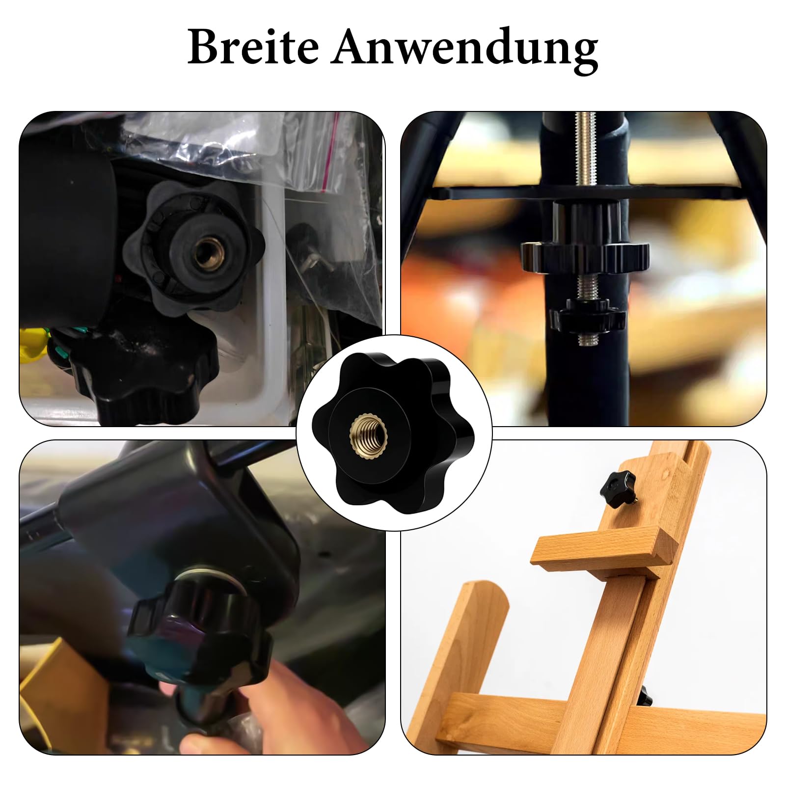 8 pezzi dadi a stella M5, diametro 25 mm, perno filettato con manopola, dadi di serraggio a stella, nero, per mobili, attrezzature fitness, impianti industriali