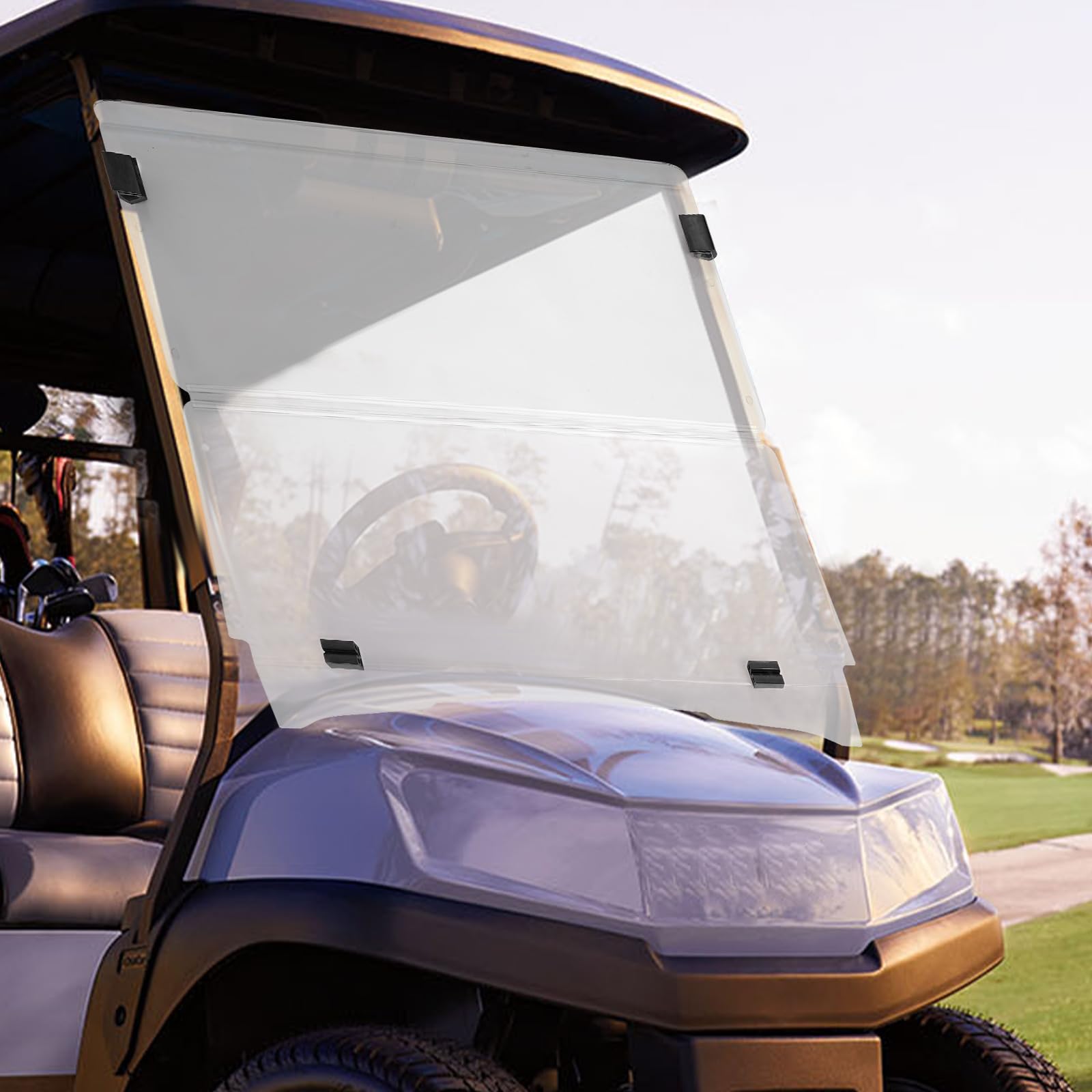 Faltbare Golfwagen-Windschutzscheibe Leichte für Golfwagen 1995-2013 EZGO TXT, Anti-UV und Stoßfest Transparent 100.5*82cm