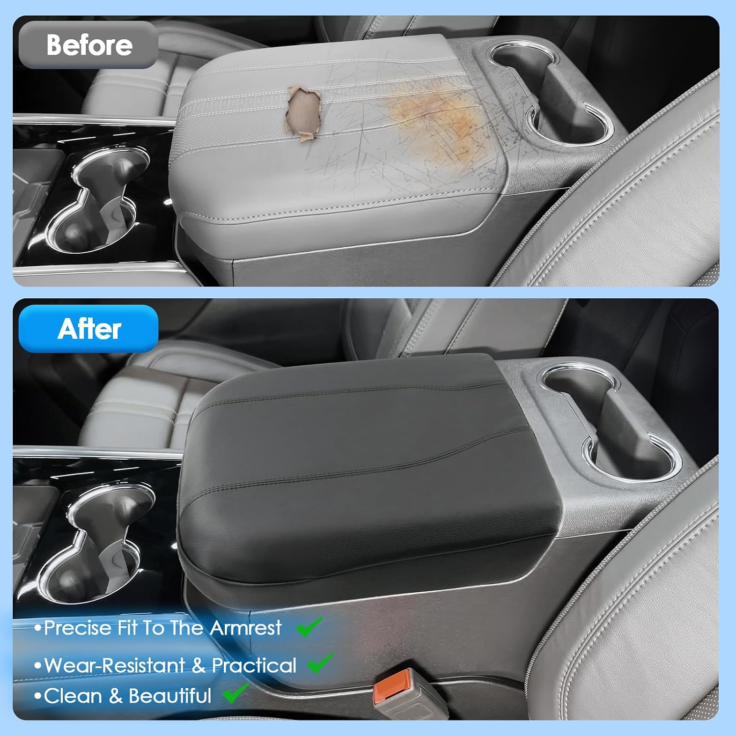 2025 2026 Chevy Suburban Accessories Center Console Cover for Chevy Suburban (LS/LT/RST/Z71/Premier/High Country), Waterproof &Comfy Leather Armrest Cover 2026 2025 Chevy Suburban Accessories