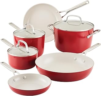 Hard Anodized Ceramic Ceramic Nonstick Cookware Pots and Pans Set, 9 Piece - Empire Red