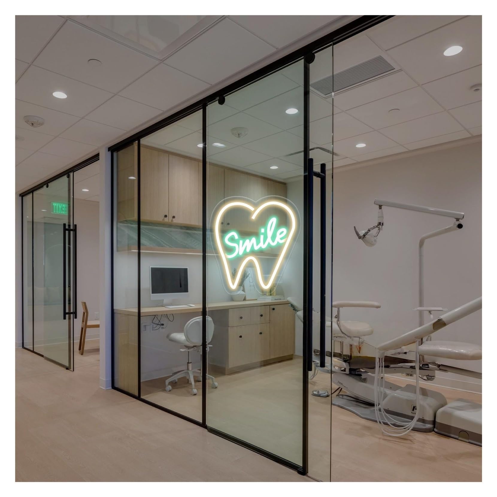 RONGCH Hanging Art Signs Smile Tooth Neon Sign,Suitable for Kids Room Dental Clinic Decor with Dimmable 28cmx30cm(A)