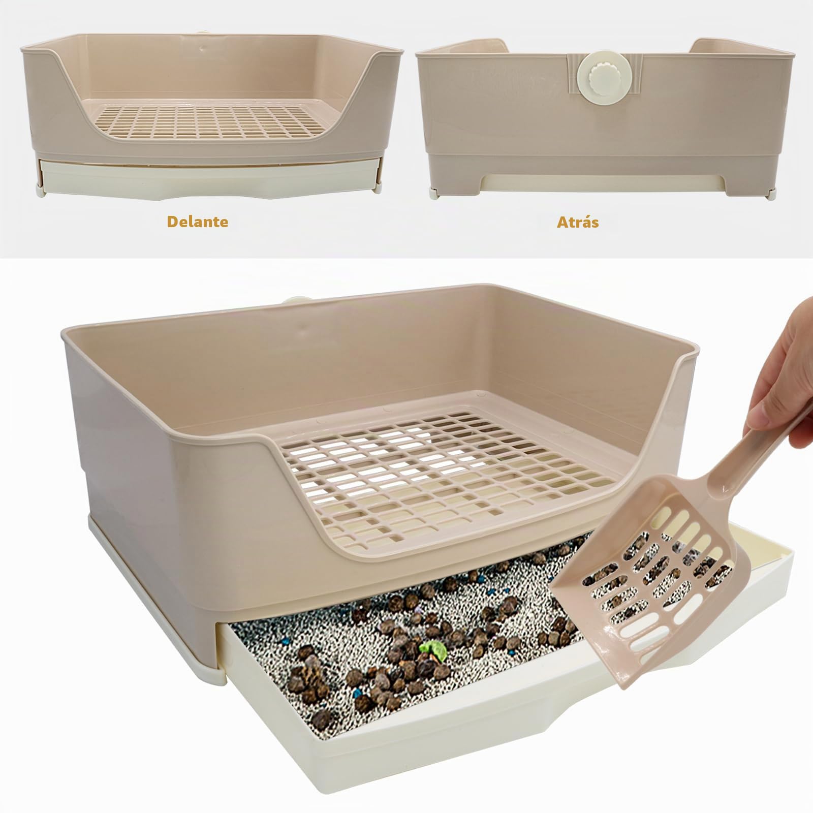 HYLYUN Inodoro grande con cajón extraíble, aseo para conejos, esquina con pala duradera para animales pequeños, conejos, cobayas