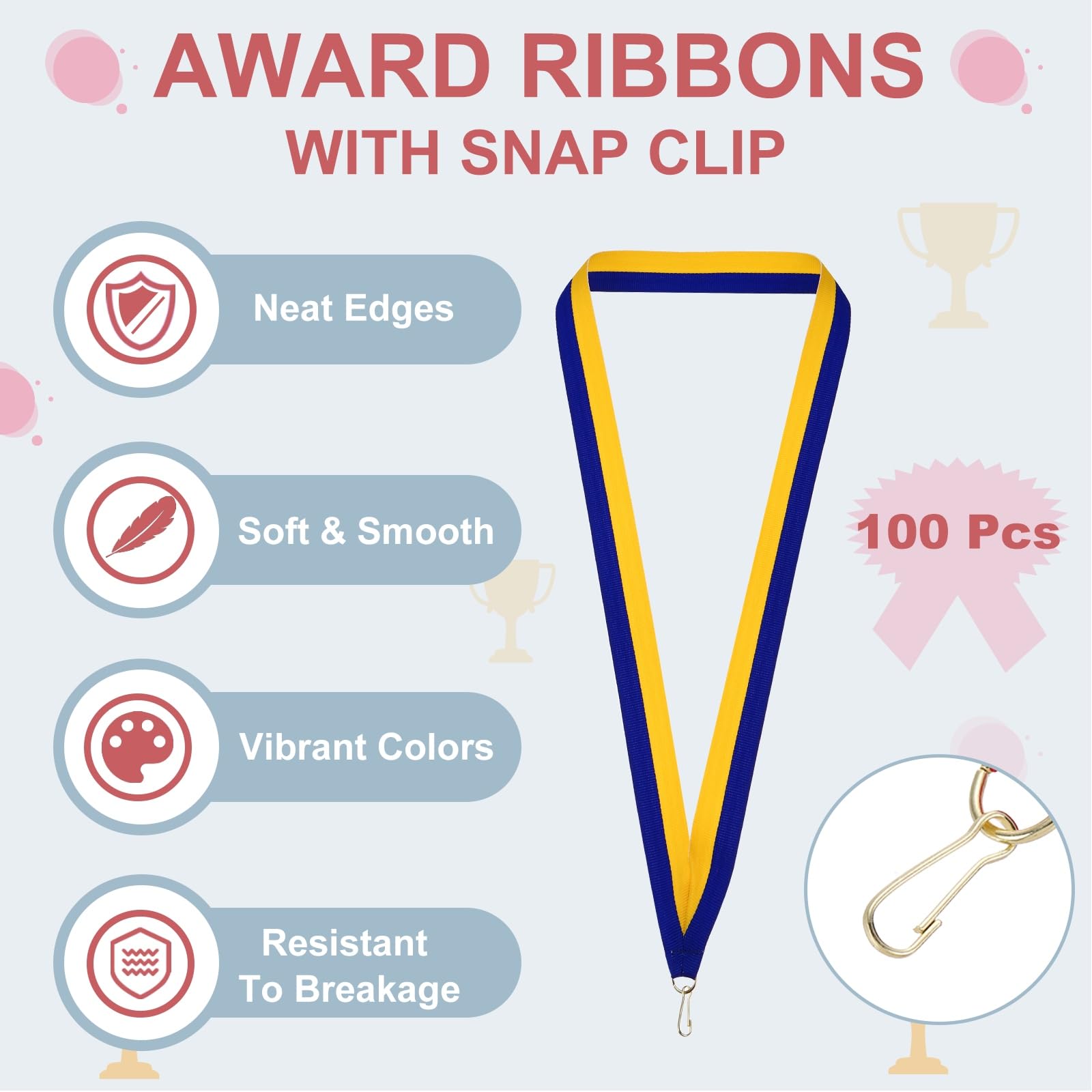 PATIKIL Cinta de Cuello para Medalla, Cordones de Poliéster para Medallas con Clip a Presión, Cintas de Premio en Blanco para Competiciones, Logros