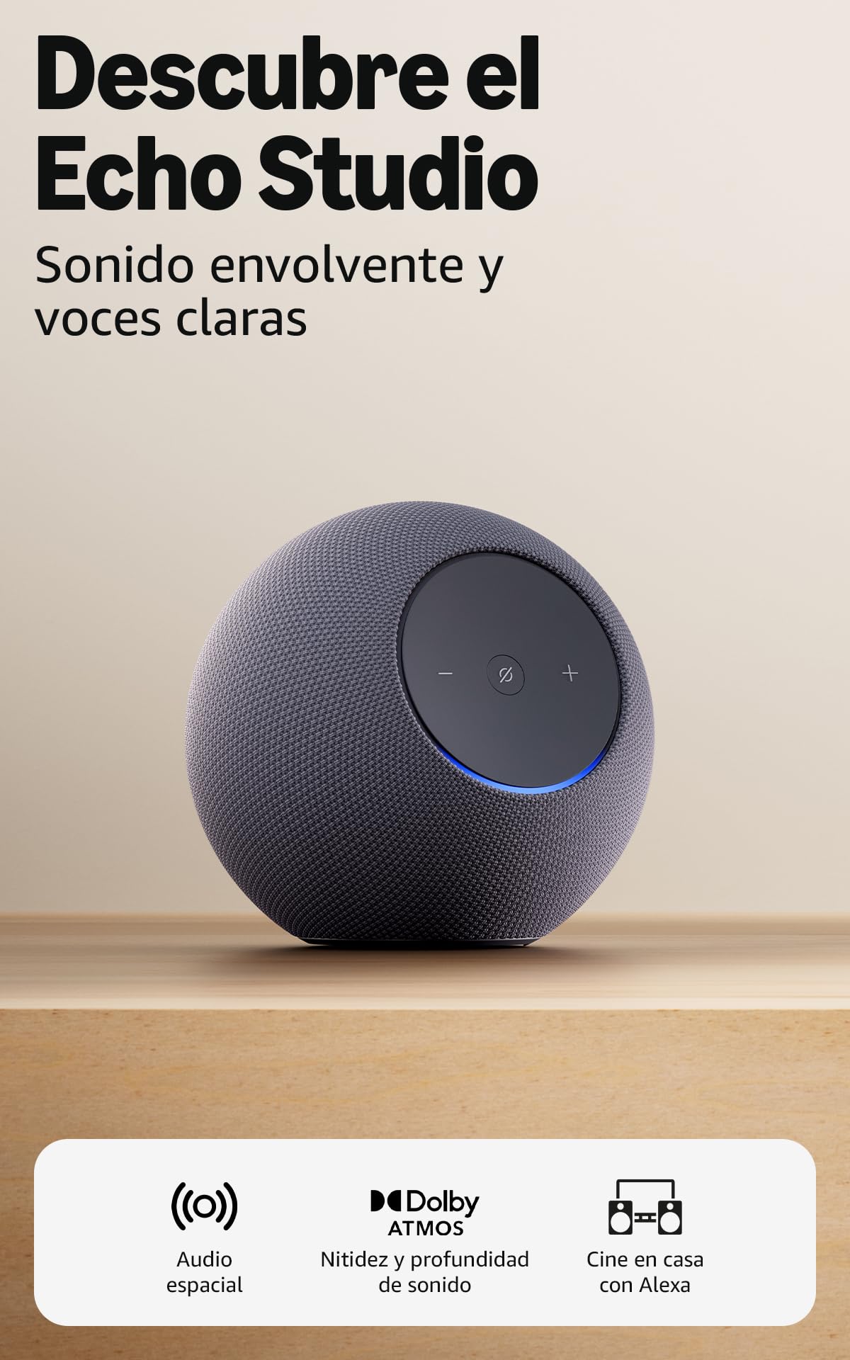Amazon Echo Studio (newest gen), compact design, immersive spatial audio and Dolby Atmos, Graphite