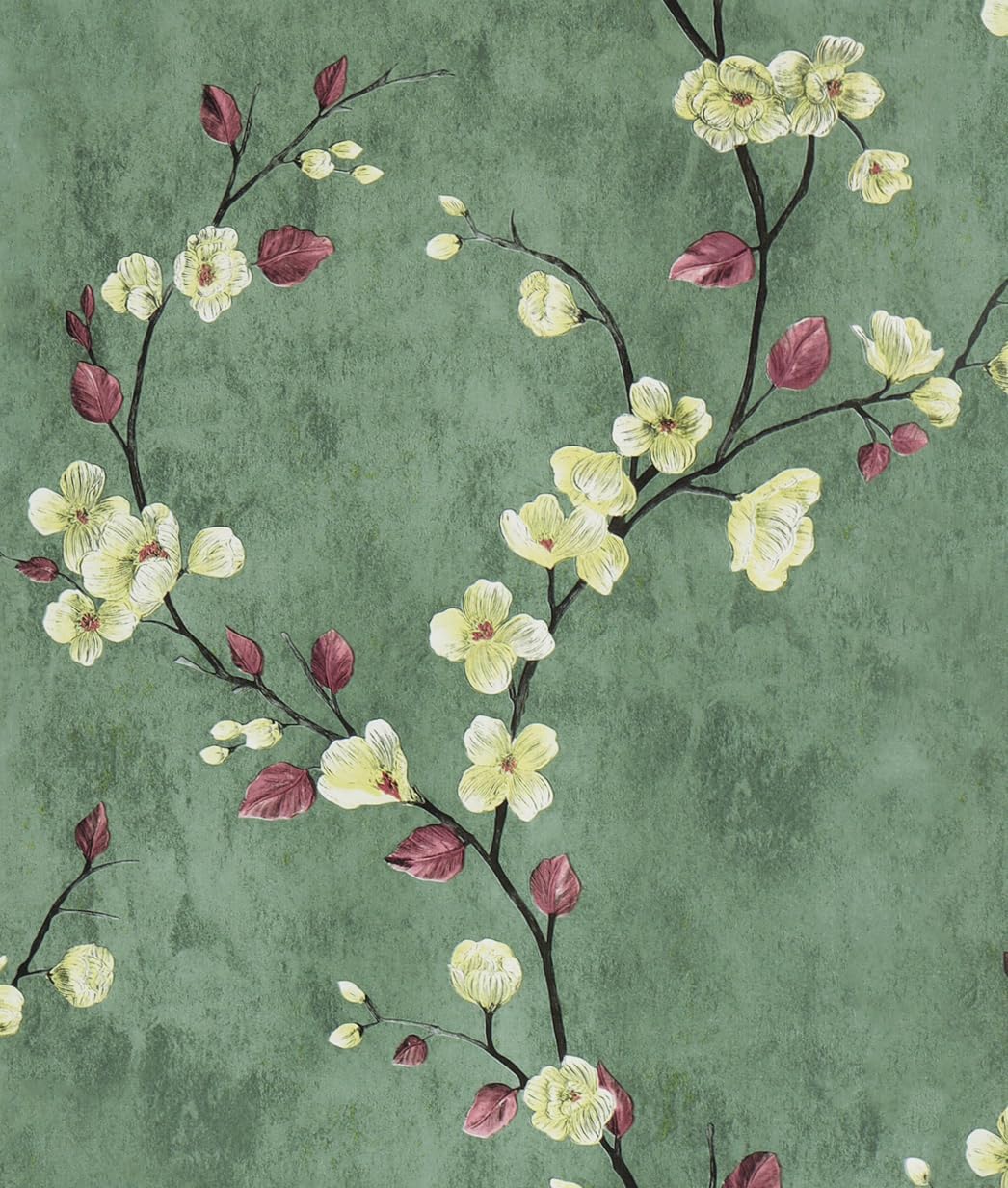 Safiyya 118"x17.7" Green Floral Peel and Stick Wallpaper Vintage Contact Paper Removable Self-Adhesive Wall Paper for Bedroom Vinyl Roll