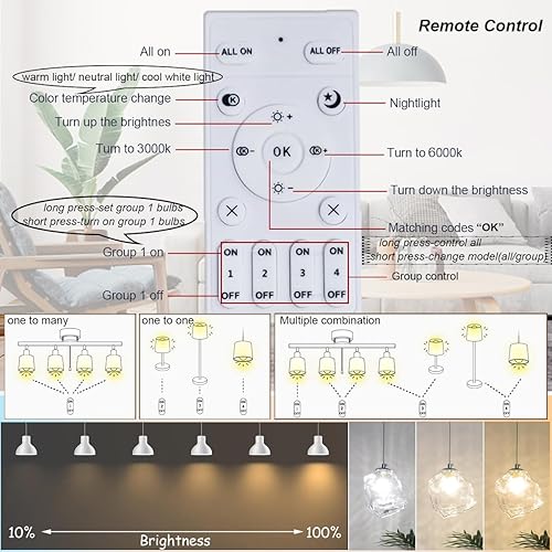 Miniatura 4 de Bombillas inteligentes E11 LED con control remoto, regulable 7 W (equivalente a 75 W) 800 lúmenes, temperatura de color ajustable (2700 K - 6500 K)