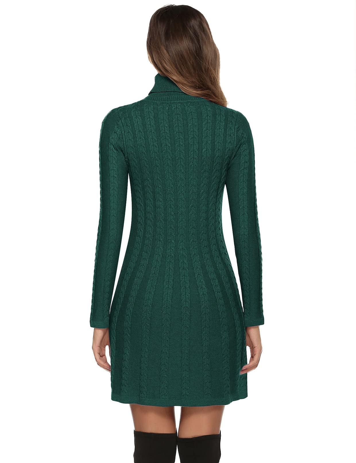 Gyabnw Vestito Casual Donna Invernale in Maglione Abito Vita Alta Elegante in Girocollo di Orlo Svasato Abito Linea A in Maglia al Ginocchio Caldo di Moda Treccia Ritorta