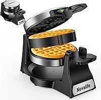 Novalife 1400W Double Belgian Waffle Maker - 180° Flip Rotating Iron, 8 Slices Nonstick Plates, Removable Drip Tray, Stainless Steel