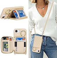 Vista 9 de Funda tipo cartera cruzada para iPhone 16e, piel sintética con cremallera, funda tipo cartera con función atril y ranuras para tarjetas, correa