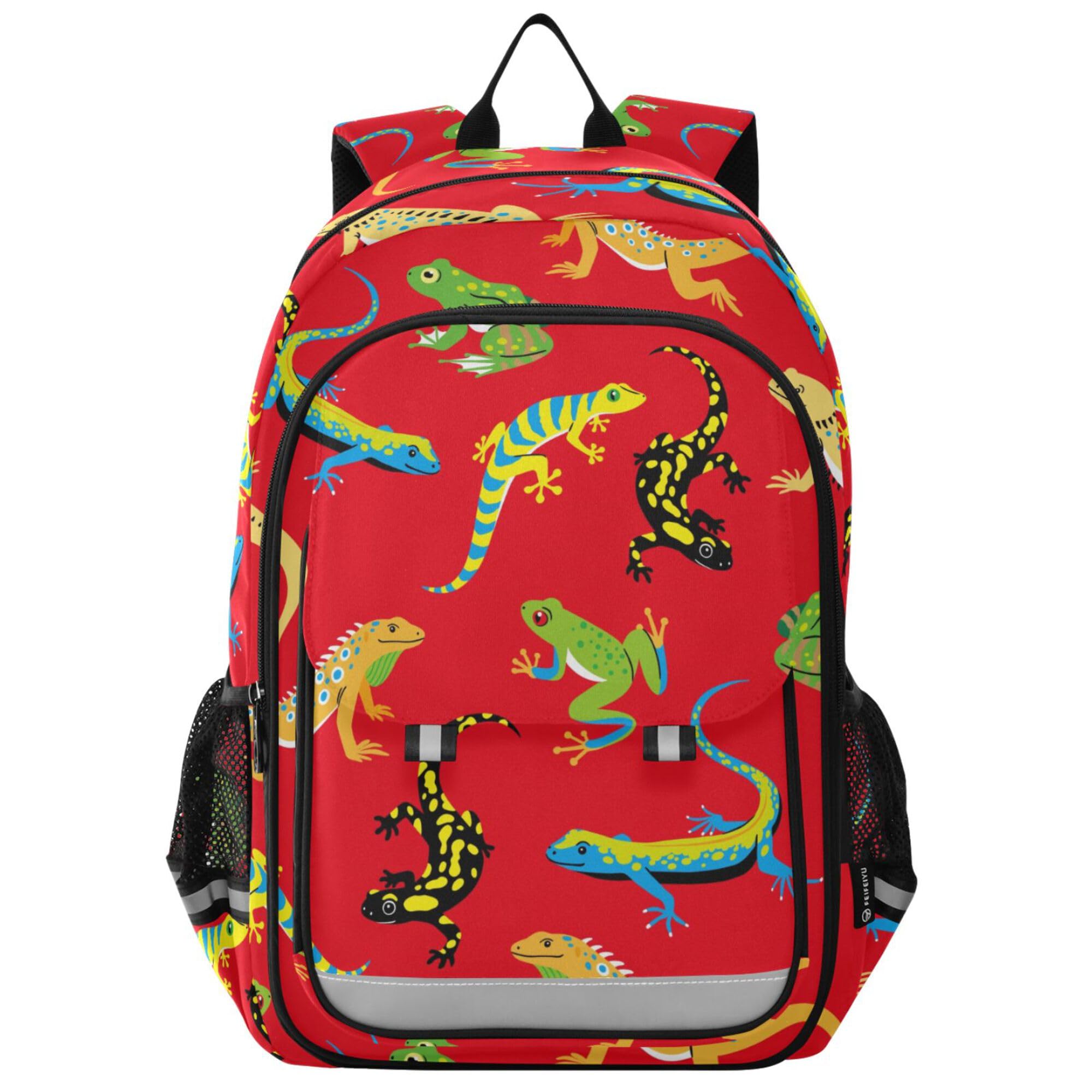 Fisyme Lizard Frog Red School Backpack Laptop Backpack Bags Bookbag Travel Casual Computer Notebooks Daypack