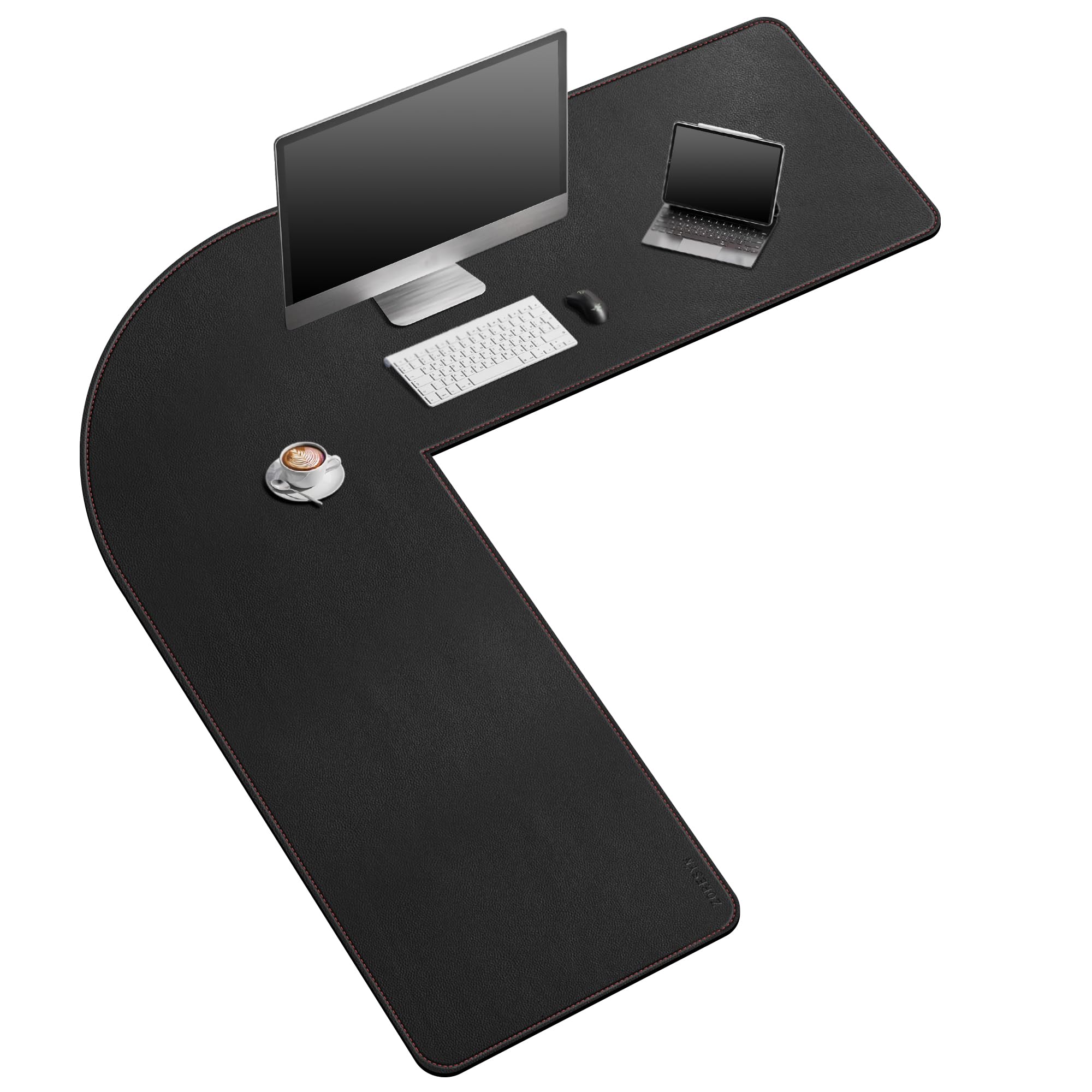 ZORESYN 63" L-Shaped Gaming Desk Mat Mouse pad, Computer Corner Desk Pad, Home Office Writing Desk Pad Protector, Large Waterproof PU Leather Corner