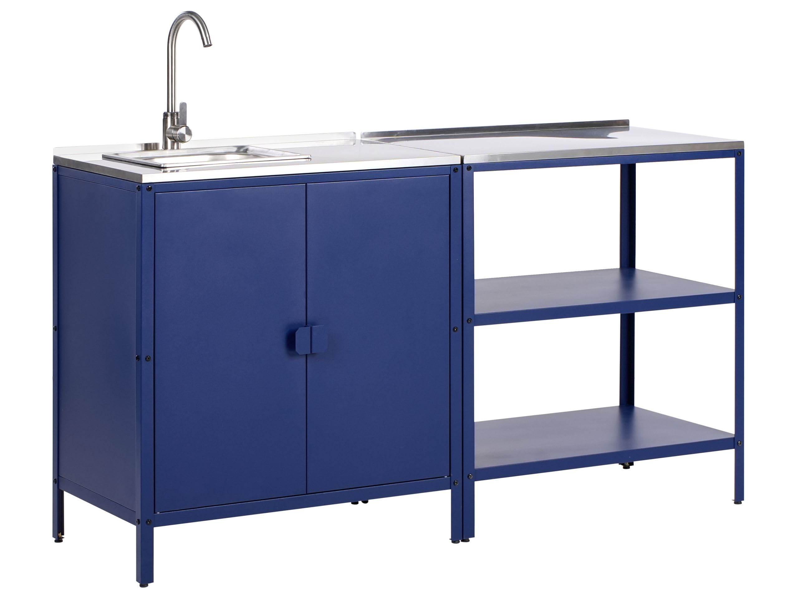 Ilot de Cuisine et Meuble d'Extérieur en Acier Inoxydable 2 Pièces Évier à Levier Unique Bleu Vilama