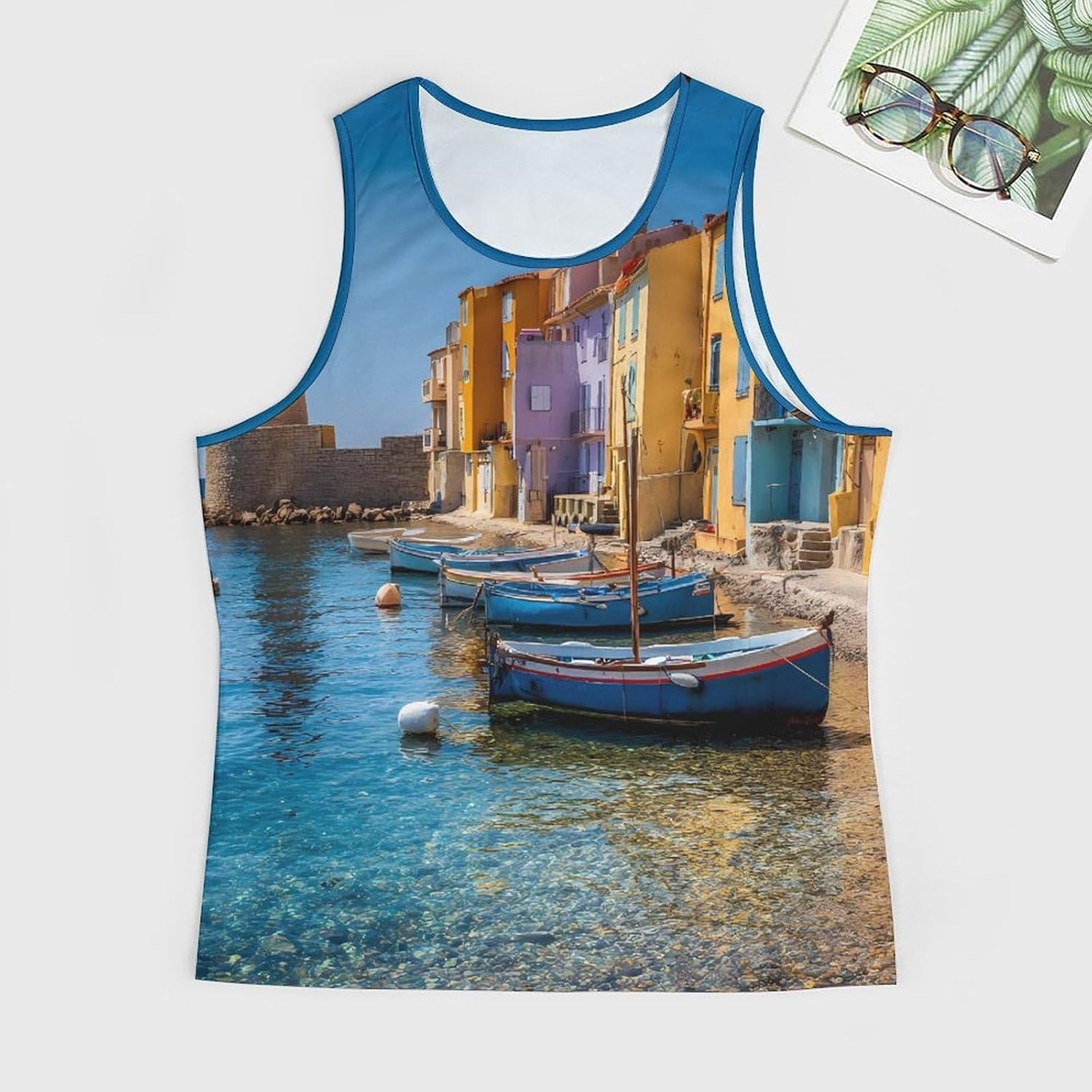 Colorful Coastal Lighthouse Men Tank Top Workout Shirt Muscle T Shirt 5XL