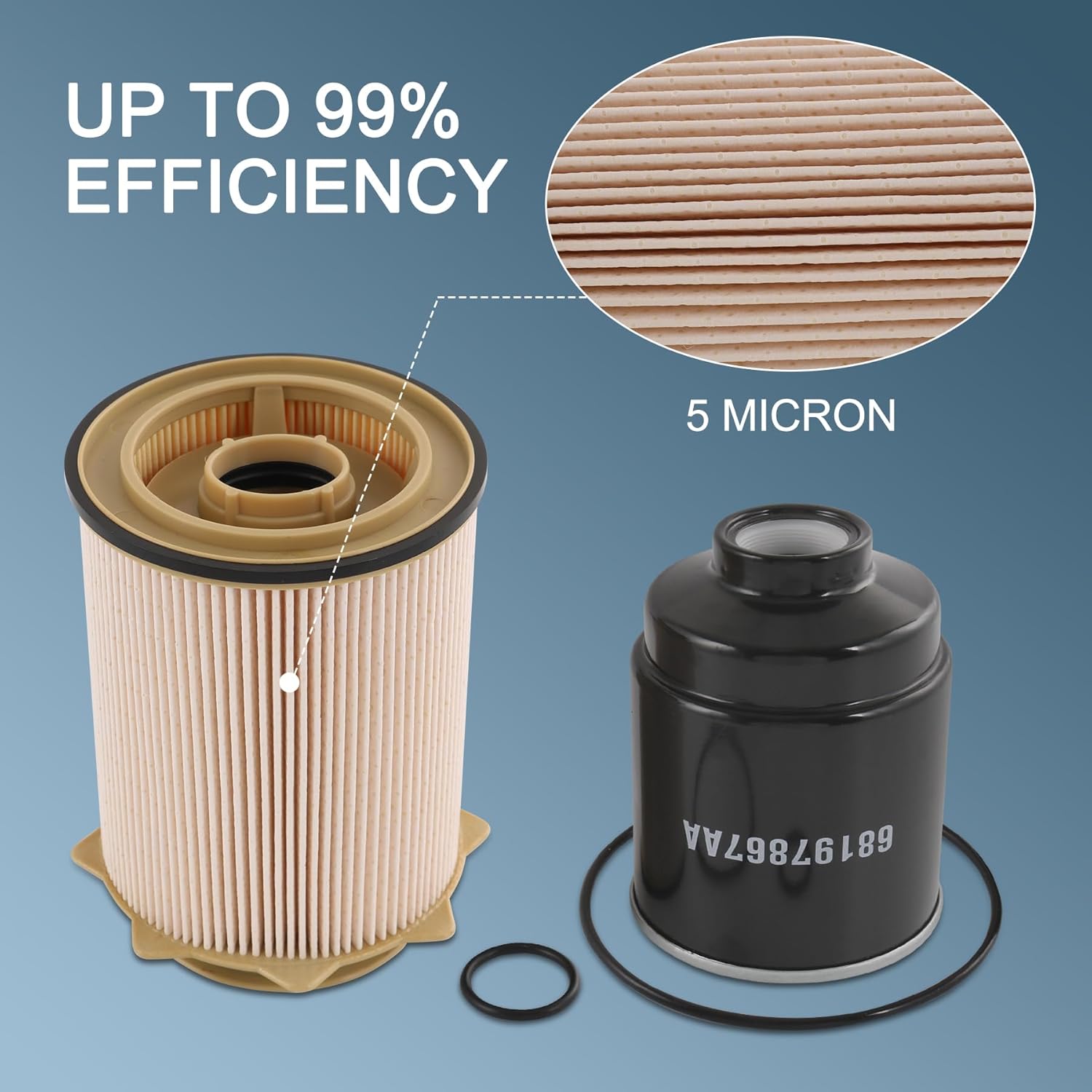Fuel Filter Water Separator Set 6.7L Cummins Diesel Replacement For Dodge Ram 2500 3500 4500 5500 6.7L Cummins Turbo Diesel Engines 2013-2018 Replace 68197867AA, 68157291AA, 68197867AB, 68065608AA
