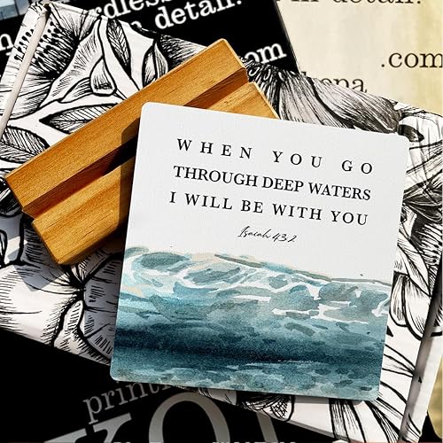 Miniatura 21 de Letrero de madera con versículos bíblicos con texto en inglés "Country Be Still and Know That I am God", decoración de escritorio cristiana