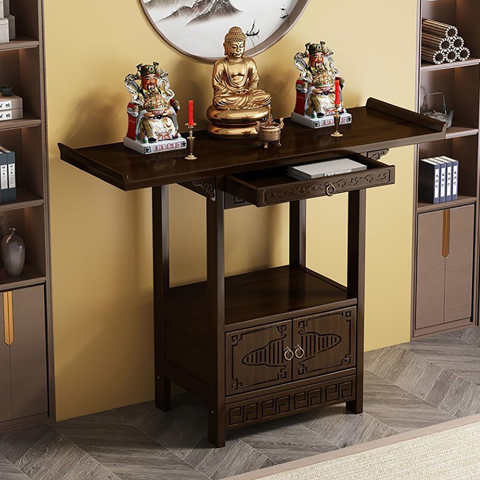 JNTFNE Personal Shrine Altar, Meditation Prayer Table with Storage, Buddha Niche Chinese Cabinet, Buddhist Altar Table, Offering for Study Room, Home(100cm/39.4in)