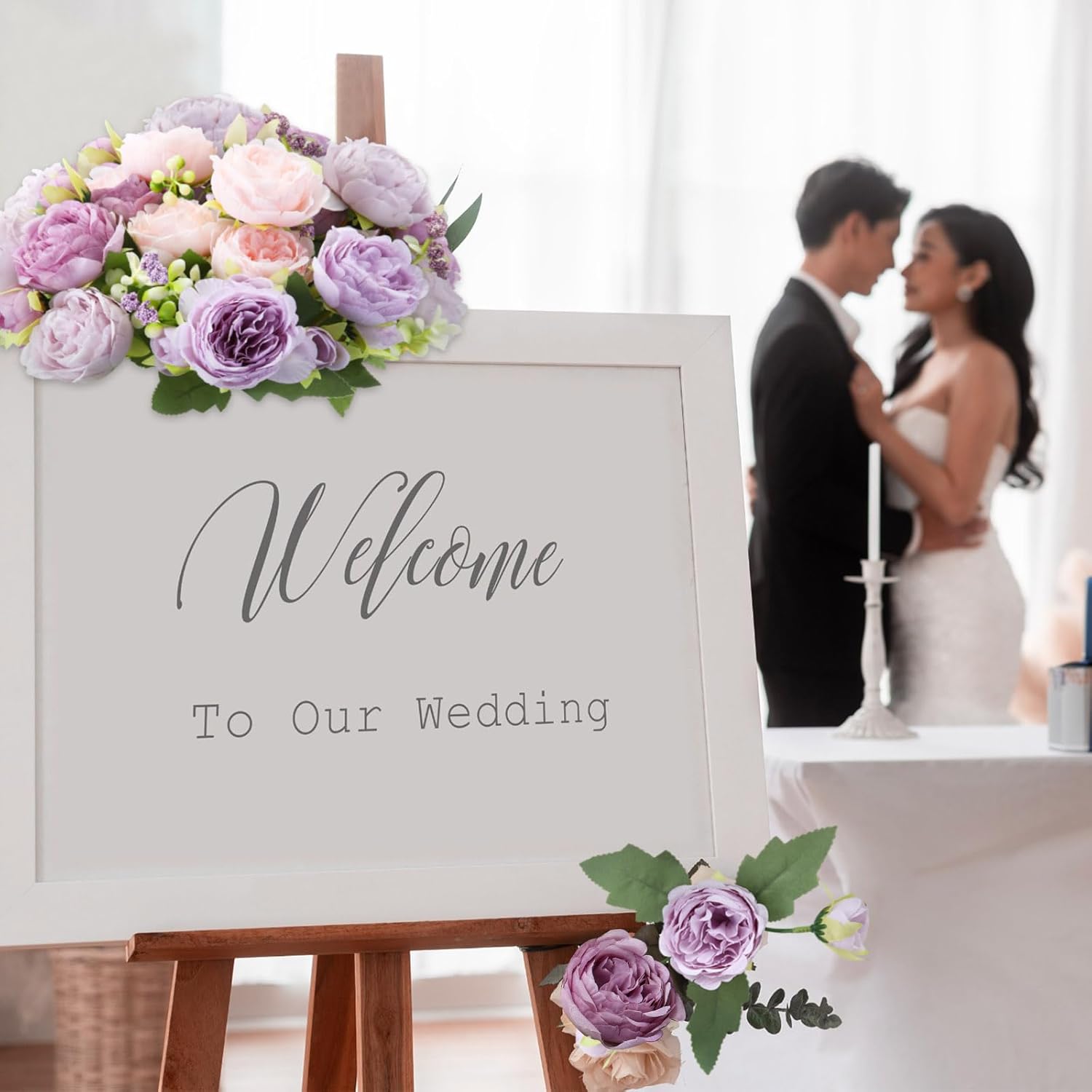 Geosar 8 Bundles Artificial Peonies Flowers Fake Silk Peony Bouquet Faux Peonies Flowers Bulk for Decoration Vase Floral Arrangements Wedding Party Table (Gray Purple,Light Purple) - Image 6