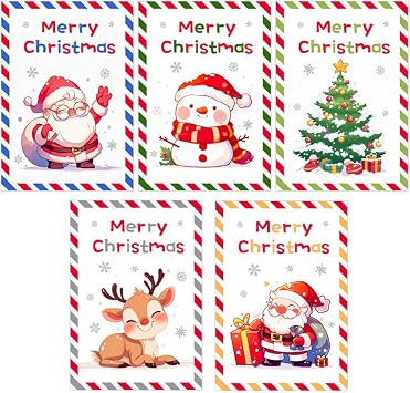 Christmas Cards with Envelopes - 50 Pack Holiday Cards with 5 Assorted Designed Printed, 3x4.5 Christmas Cards Bulk