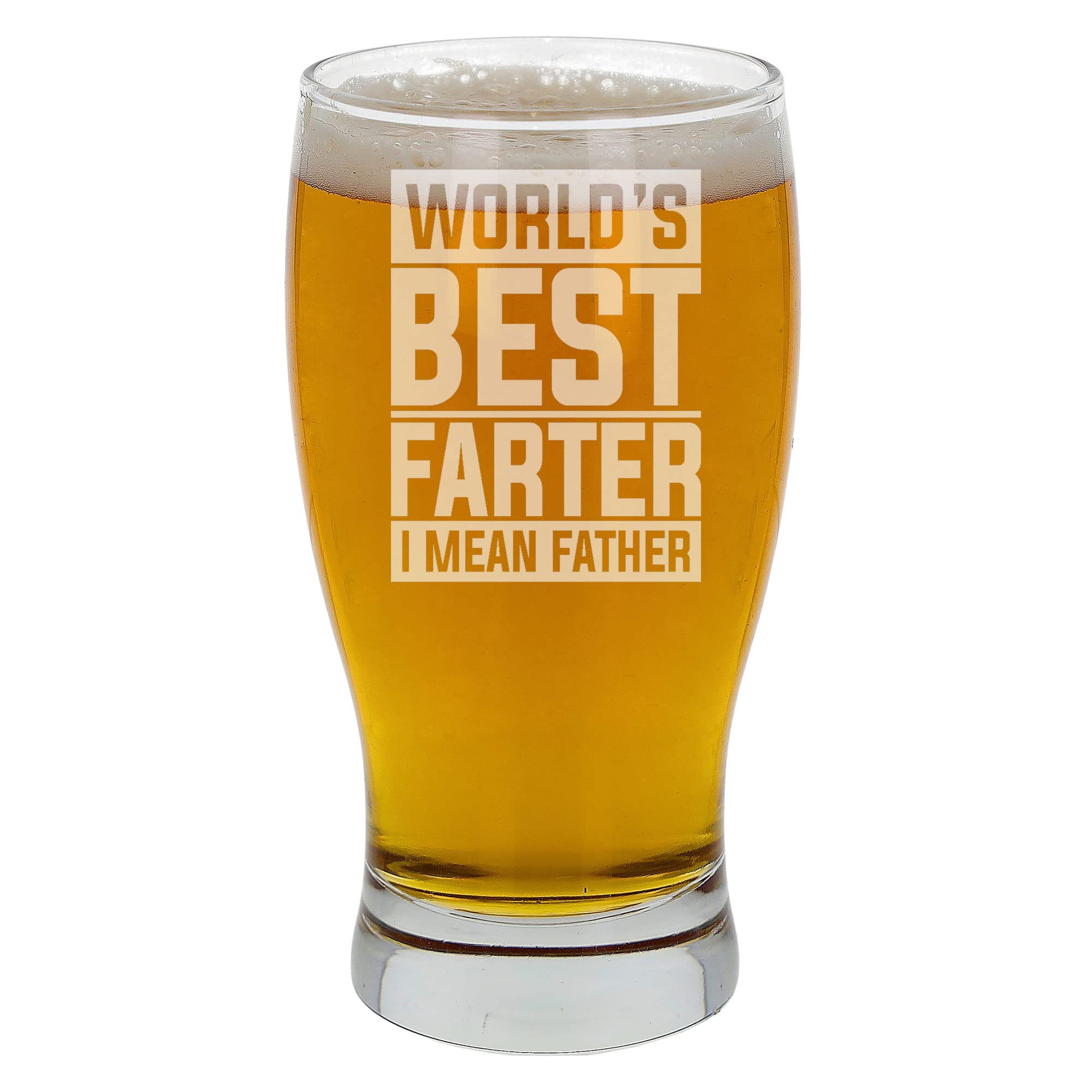 Block Style World's Best Farter I Mean Father Engraved Beer Glass Gift for Dad - Novelty Pint Glass for Birthday, New Daddy