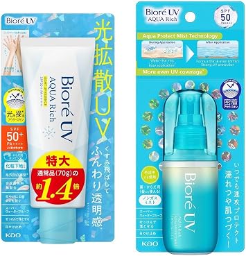 Bior  Exclusive UV Aqua Rich Light Up Essence, 3.5 oz 100 g & Aqua Protect Mist, 2.0 fl oz 60 ml Sunscreen