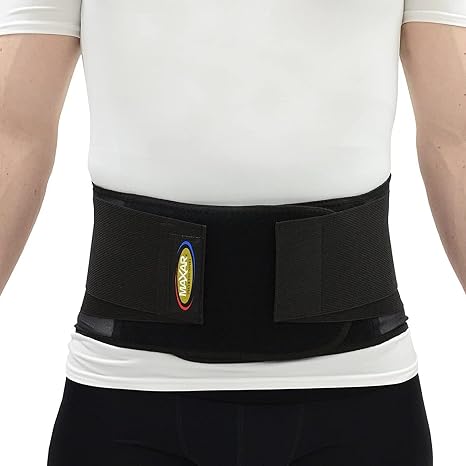 MAXAR Economy Work Belt, Industrial Lumbosacral Support, 8 Wide Adjustable Back Brace, Breathable Mesh Design with Double Pull, Black (Medium)