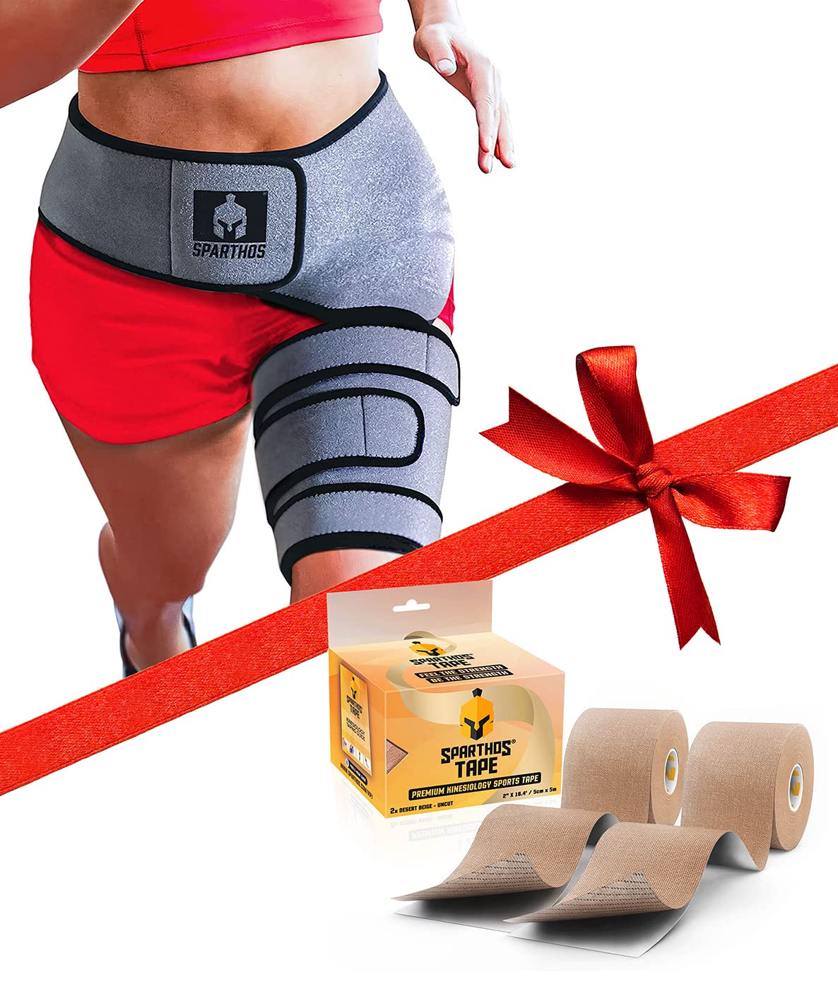 Sparthos Hip Brace [Right Leg] x Kinesiology Tape [Desert Beige - Pack of 2]