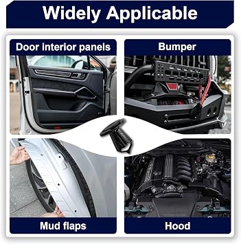 50 Pcs Longer Trim Panel Fixing Clips, Body Fastener Rivets Compatible with ATV UTV, Universal Car Interior Fasteners for Door Card, Carpet Lining, Dashboard, Bumper, Rivet Panel Retainer Kit(Black)