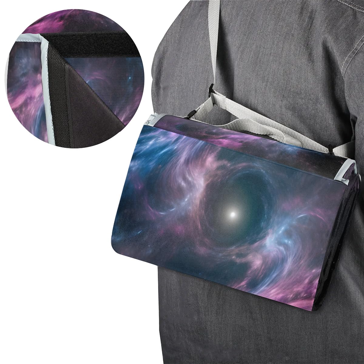 Manta de picnic de 150 x 145 cm, diseño abstracto de nebulosa galaxia, plegable, manta de playa para exteriores, impermeable, para playa, camping, senderismo, picnic
