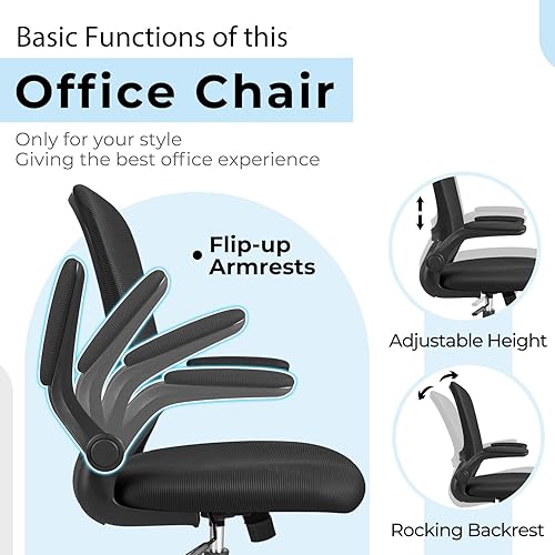 Miniatura 4 de Devoko Silla de escritorio de oficina silla ergonómica de malla soporte lumbar con brazos abatibles y altura ajustable negro Negro, Azul /