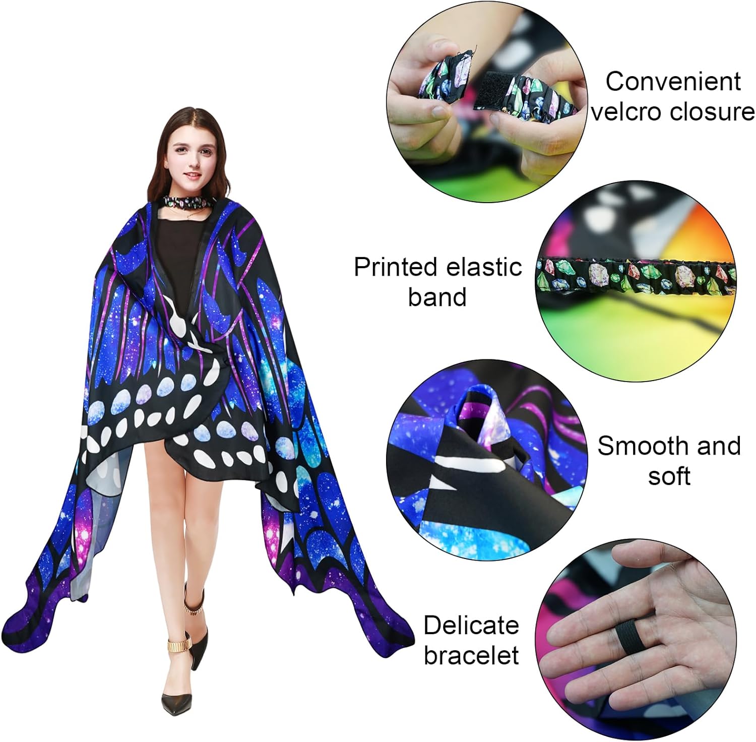 Halloween Costumes Women Adult Butterfly Costume Wings Cape with Lace Mask and butterfly Headband - Image 3