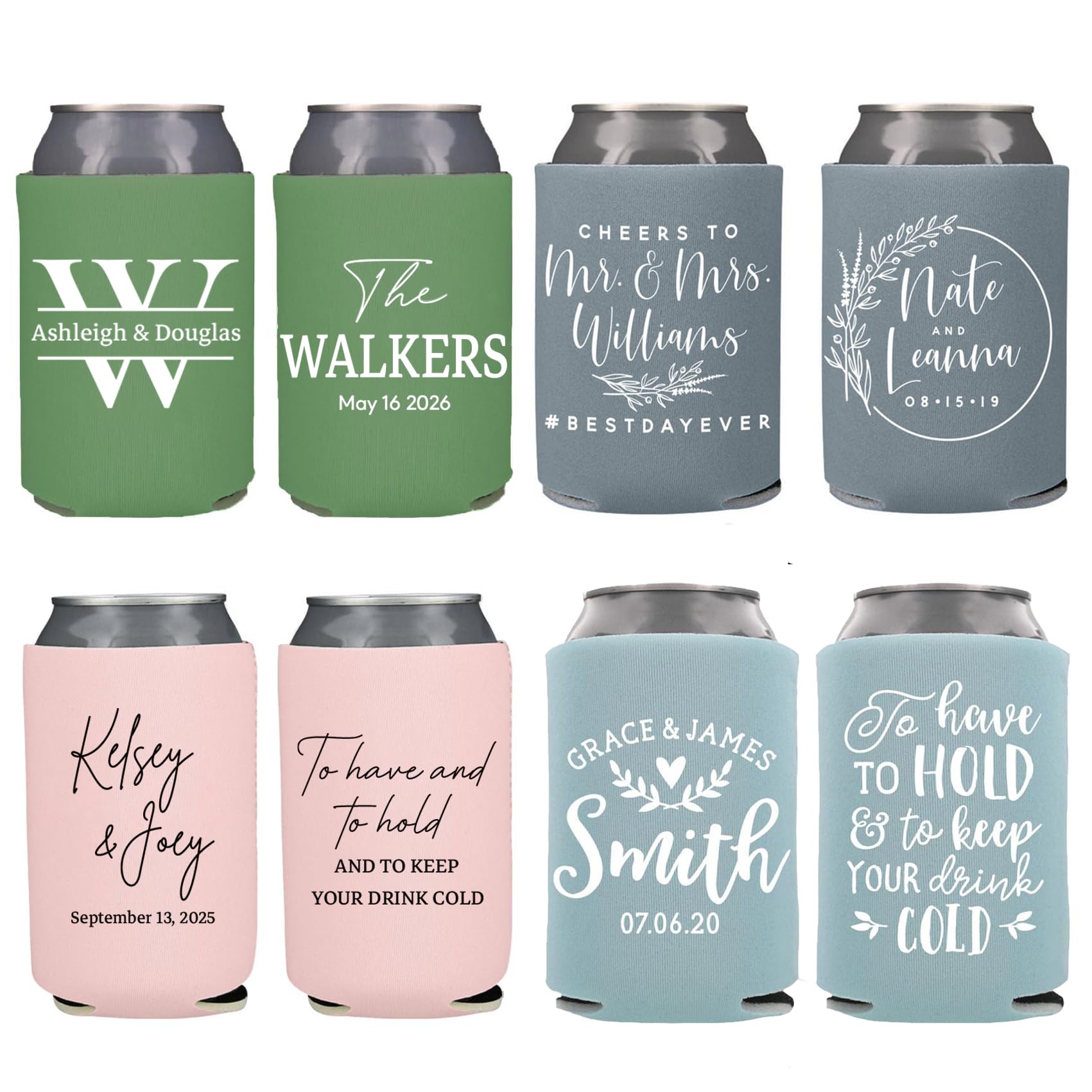 Customized Wedding Can Coolers Personalized Wedding Favors Monogram Can Holders (Custom, 100 can cooler)