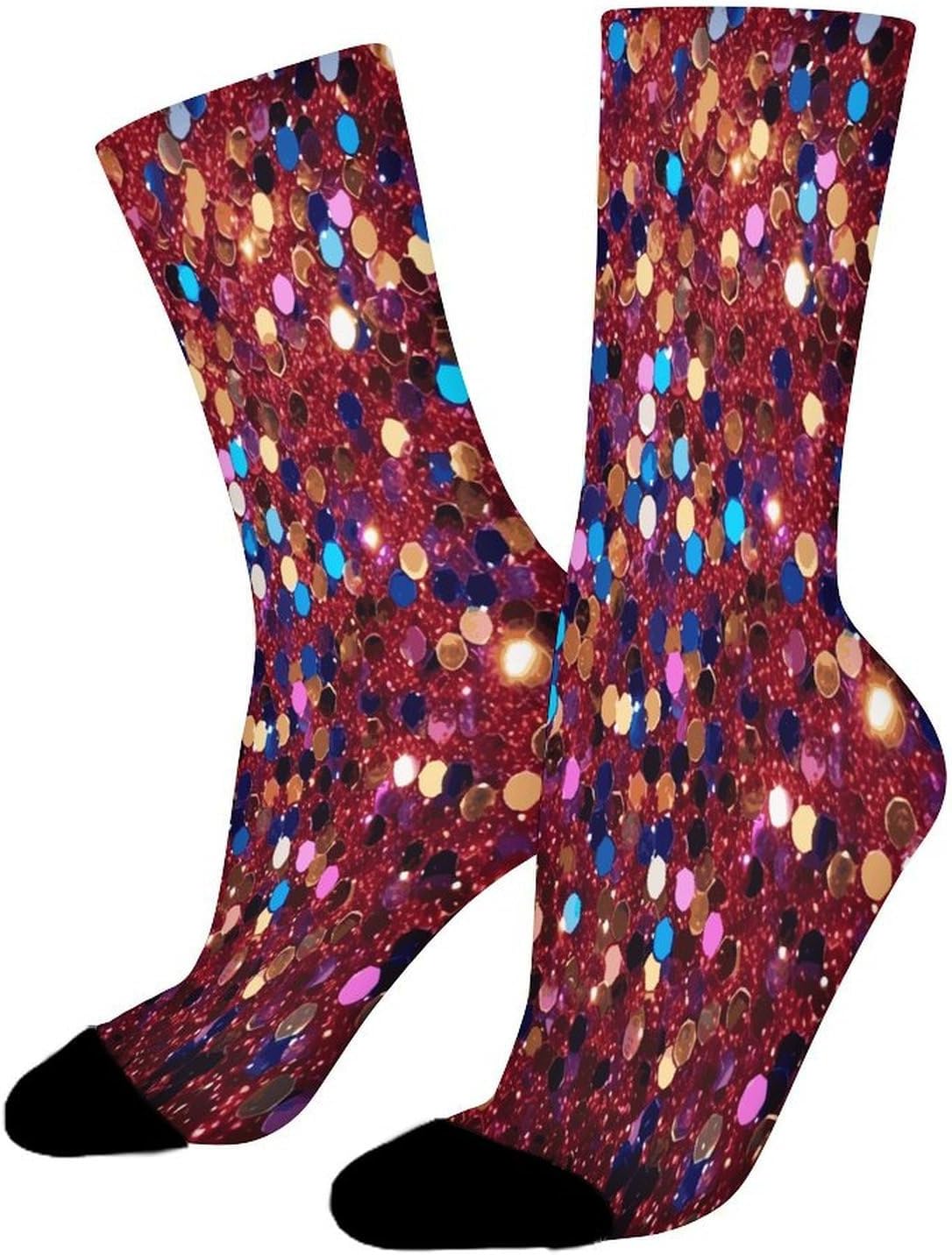 Glitter Pattern Crew Sock High Stocking Grippy Socks | Socks for Men & Women,Stockings-Long Thin Tube Sports, Breathable Soft Athletic for Nurses,Travel