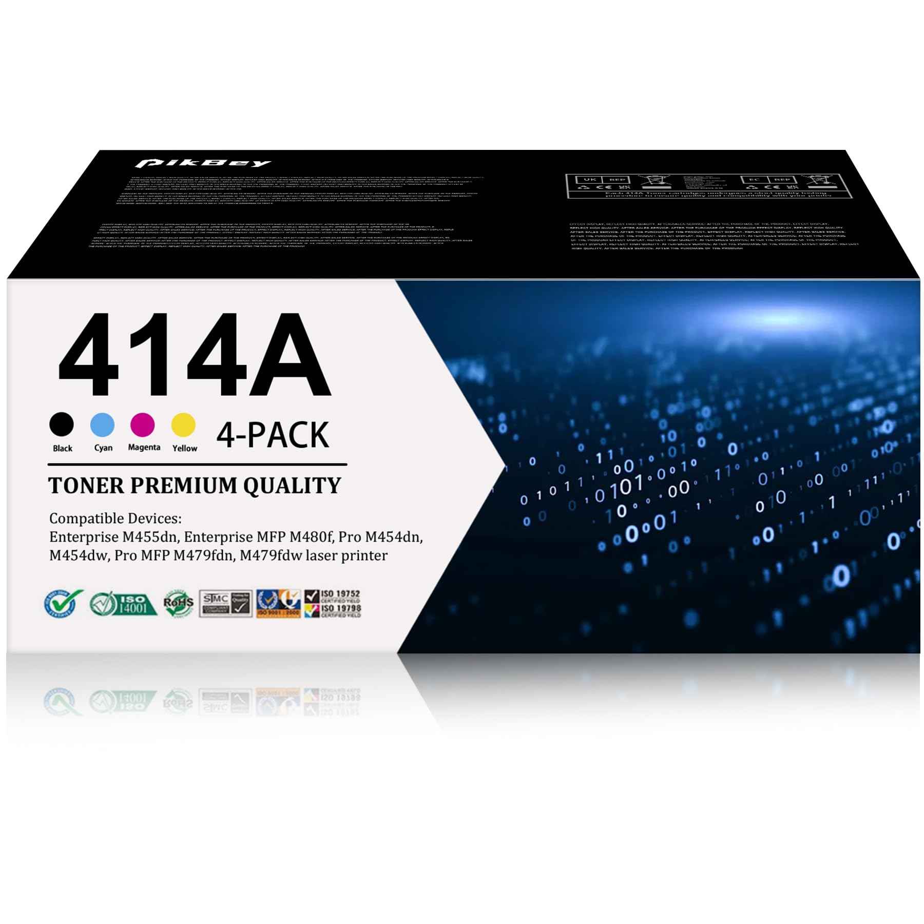 Photo 1 of PikBey 414A Toner Cartridge Compatible for 414A Toner Cartridges 4 Pack Replacement for HP Enterprise M455dn, Enterprise MFP M480f, Pro M454dn Printers (4 Pack, 1Black/ 1Cyan/ 1Magenta/ 1Yellow)