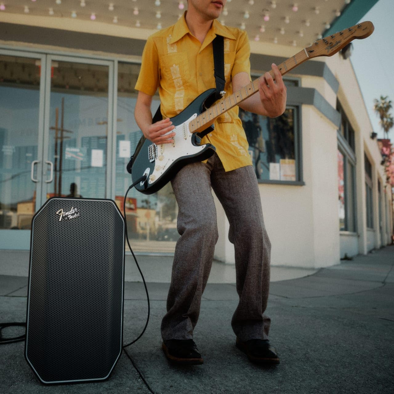 Teufel Fender x ROCKSTER AIR 2 - Großer Tragbarer Bluetooth Lautsprecher - Leistungsstarker Mobiler Party Speaker mit Langer Akkulaufzeit (58 h), Instrumentenanschlüsse, DJ, Mikro - Steel Black