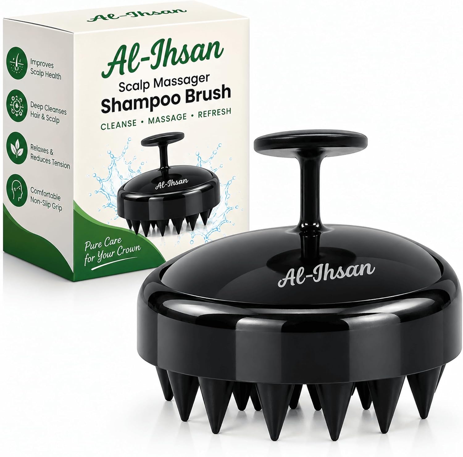 AL-IHSAN Scalp Massager Shampoo Brush - Soft Silicone Bristles Scalp Brush for Hair Growth - Hair Scrubber for Exfoliation and Dandruff Removal - Stress Relief Head Massager for All Hair Type – Black