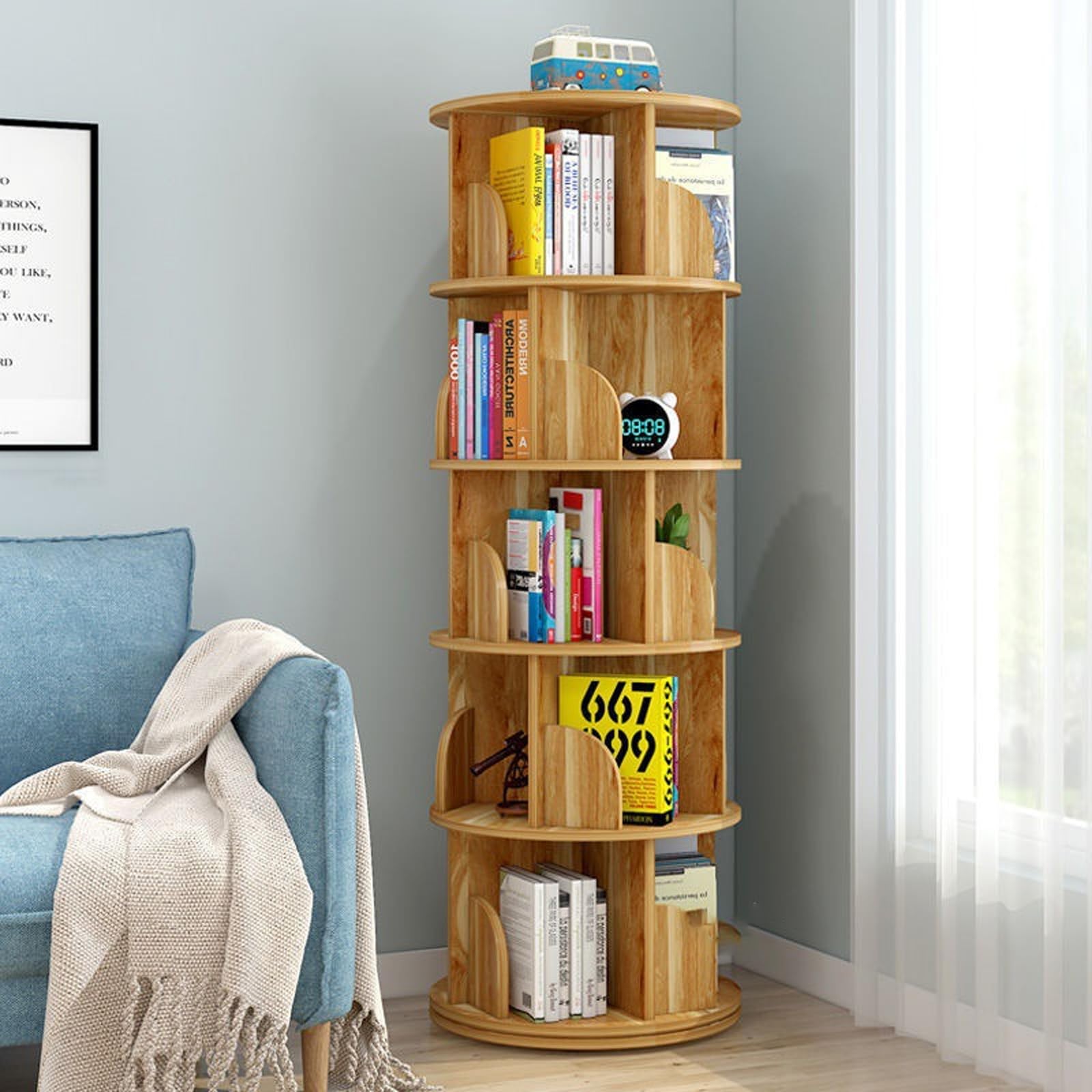 Libreria a 6 livelli Libreria ad angolo alta Scaffale moderno girevole a 360° Espositore da pavimento Scaffali da terra Design aperto per studio soggiorno studio casa ufficio (Color : Brown, S : 40