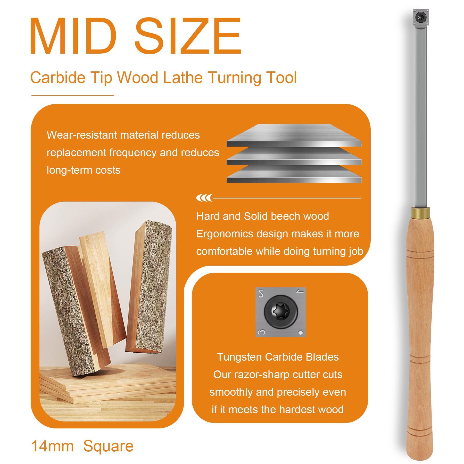 Scalpello Medio per Tornio Legno 14mm, Inserti quadrati per sgrossatura, utensile Professionale per Falegnami e Hobbisti