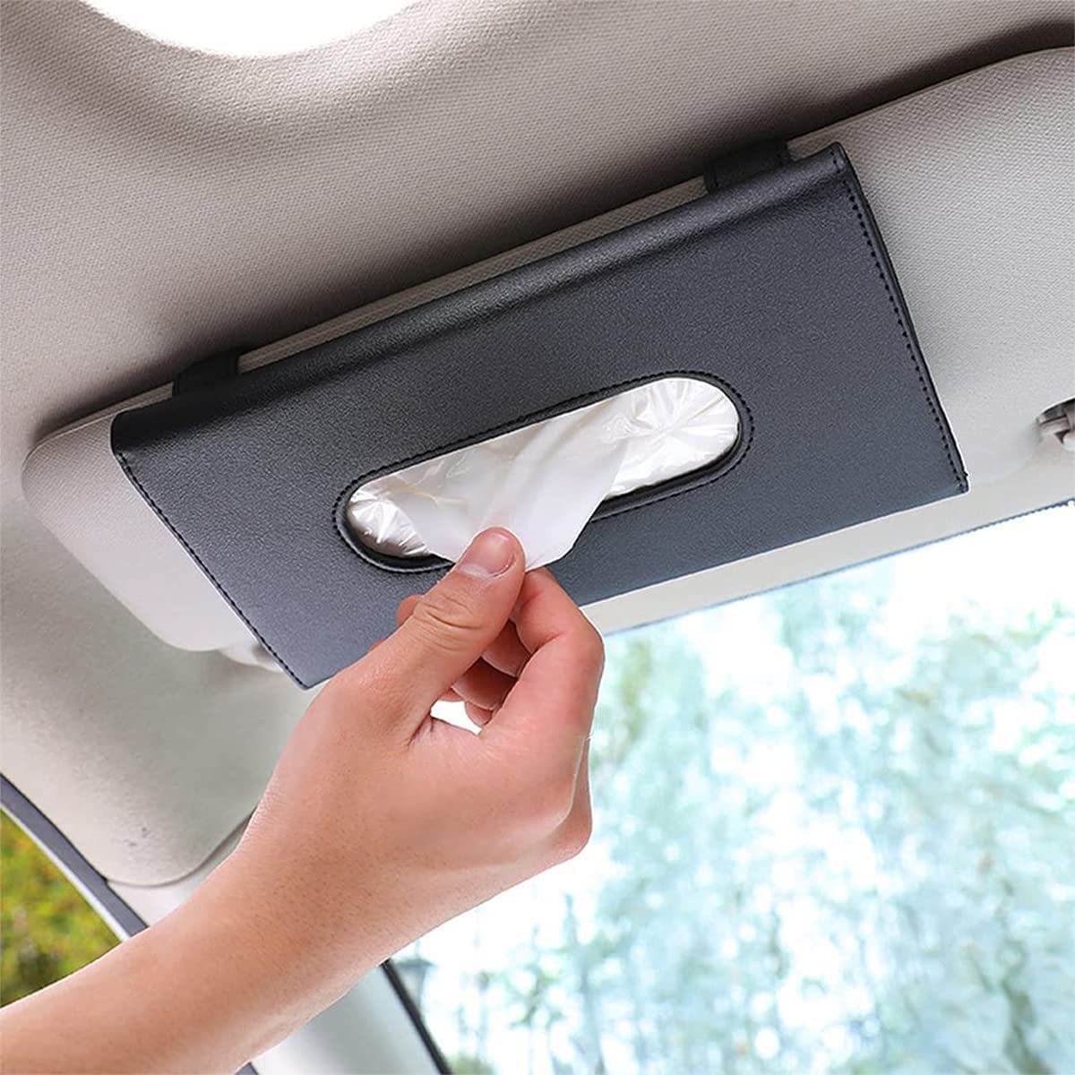 CLOUDFOUR Car Tissue Holder, Sun Visor Tissue Box, Car Visor Napkin Holder, Pu Leather Backseat Tissue box (Black)