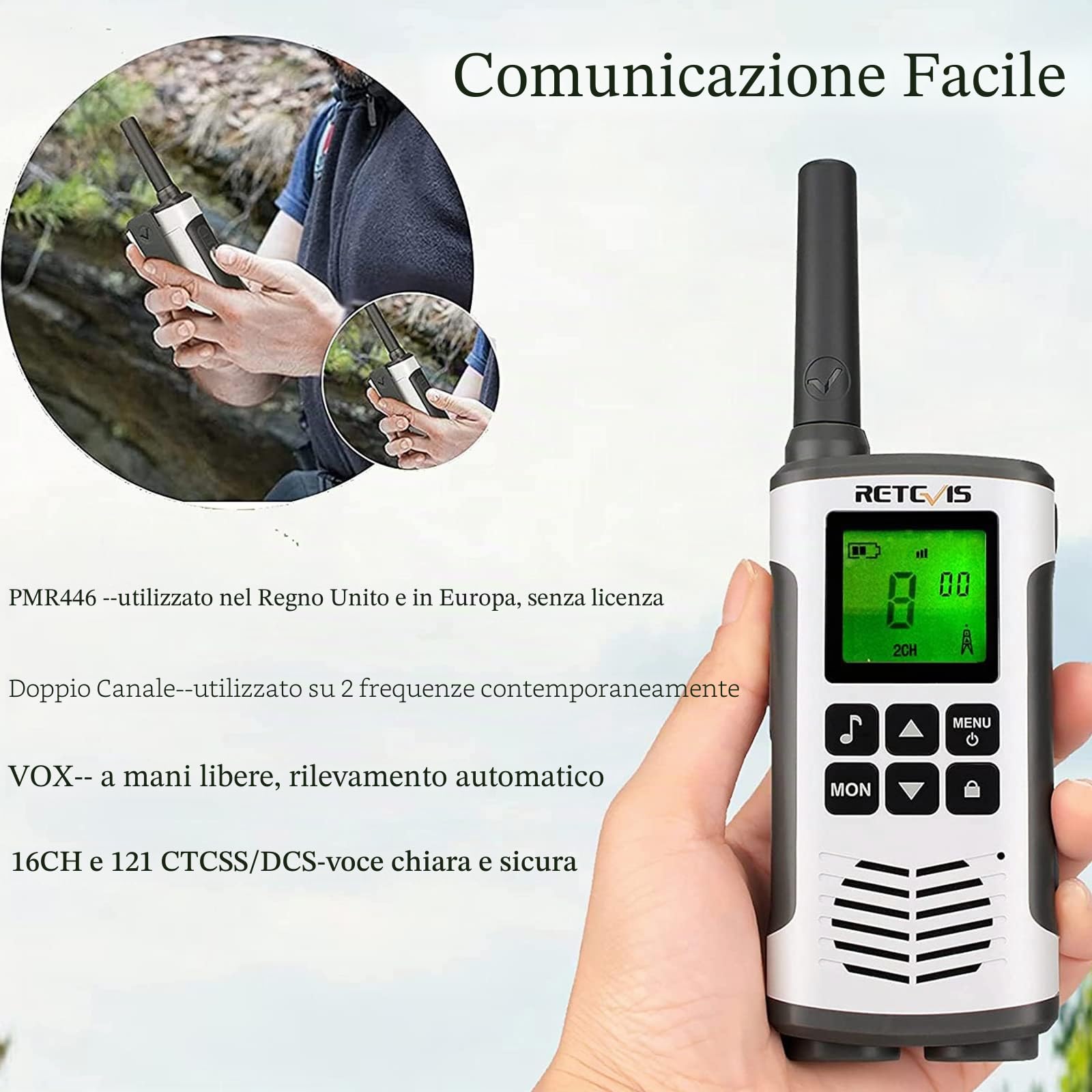 Retevis RT45 Walkie Talkie, Ricaricabili Ricetrasmittenti Professionali | PMR446 Woki Toki, Ricarica USB, VOX 16 Canali Torcia, Portatile Walkie-Talkie Professionali per Campeggio, Viaggio Esterni