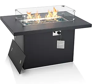 BULEXYARD 43" Aluminum Propane/Natural Gas Fire Pit Table, 60,000 BTU Rectangle Outdoor Patio Firepit Table with Cover, Lid & Wind Guard, Modern CSA-Certified Fireplace for Outside Patio, Dark Grey
