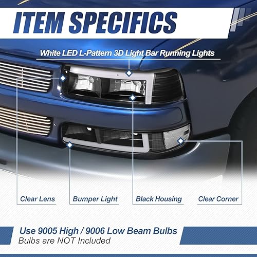 Miniatura 2 de Auto Dynasty Conjunto de 4 faros delanteros LED 3D DRL con lámparas de parachoques compatibles con Chevy Silverado Suburban Tahoe 99-06, lado del